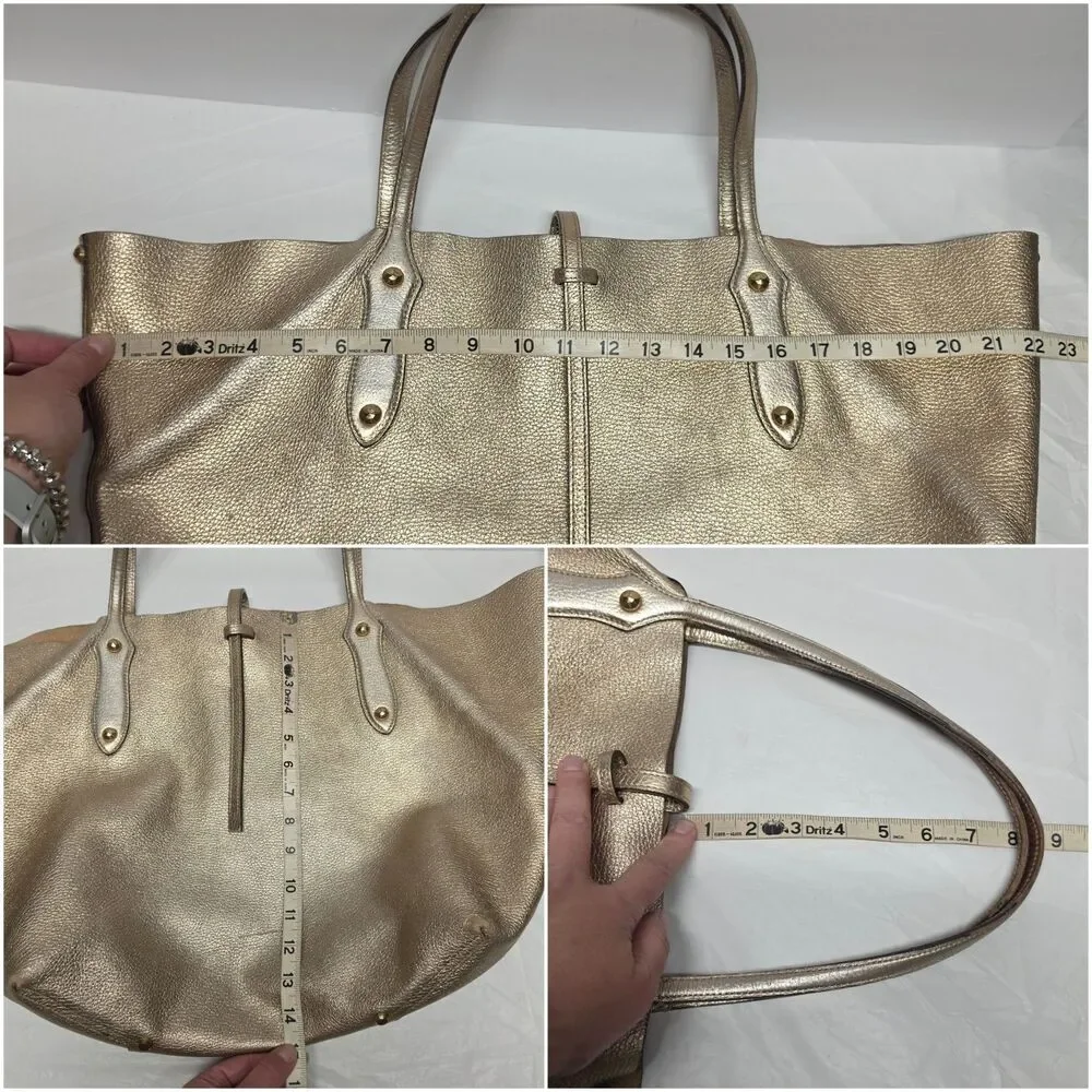 Annabel Ingall Isabella Gold Metallic Pebbled Leather Large Shoulder Tote Bag